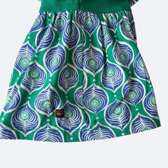 Tea Collecton Dress Size 6 12 Months Kelly Green Cotton Peacock Ruffles NWOT - Picture 6 of 6